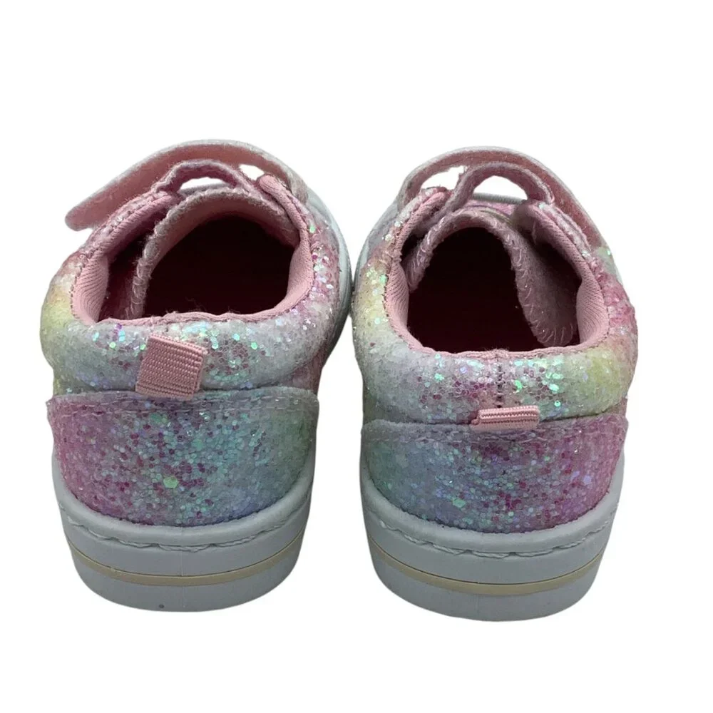 Kids Glitter Rainbow Sneakers With Velcro Strap & Lace-Up Detail Size 4